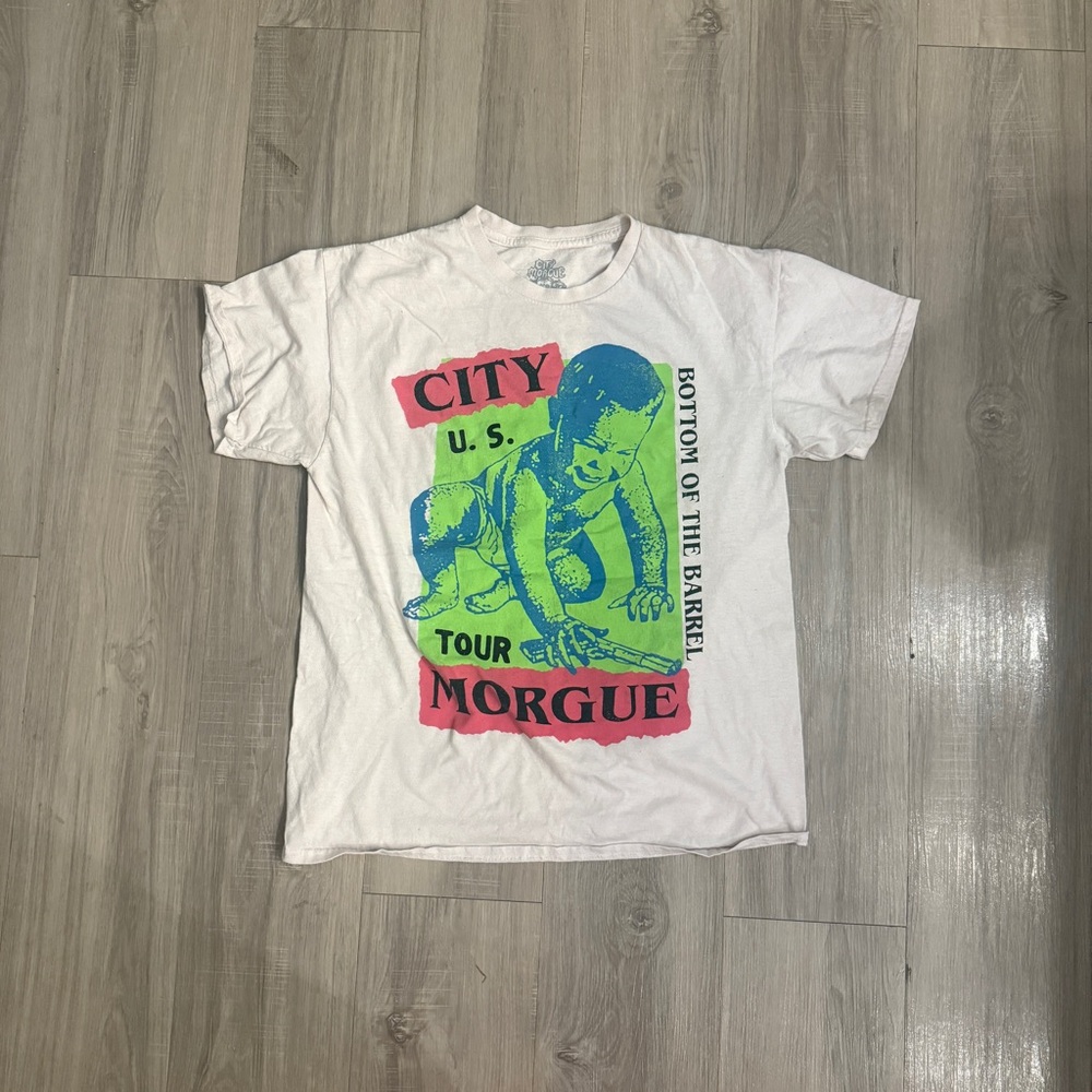 White Graphic Tee with Blue and Green Design